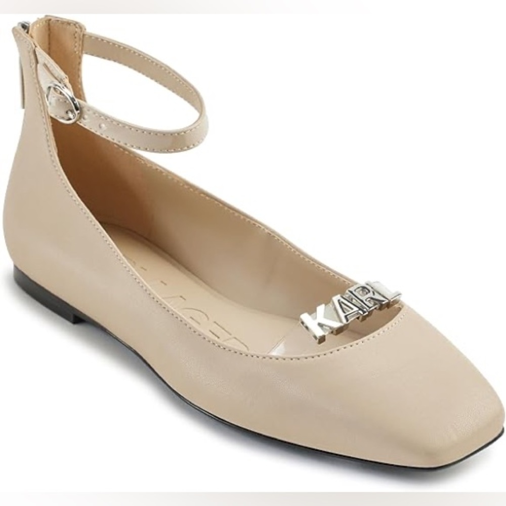 Karl Lagerfeld Nude Ankle-Strap Logo Ballet Flat